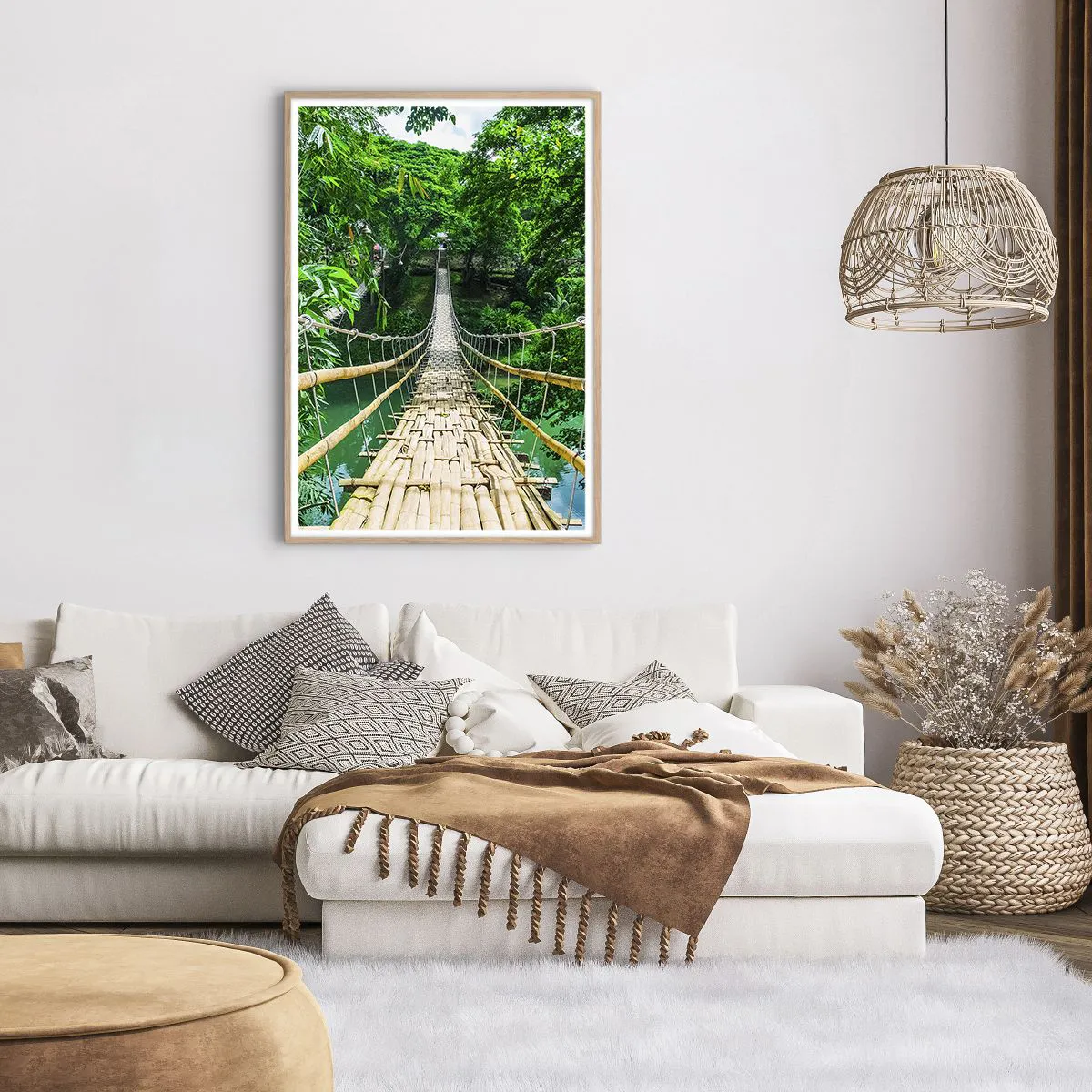 Poster in einem Rahmen aus heller Eiche - Monkey Bridge über das Grün - 70x100 cm