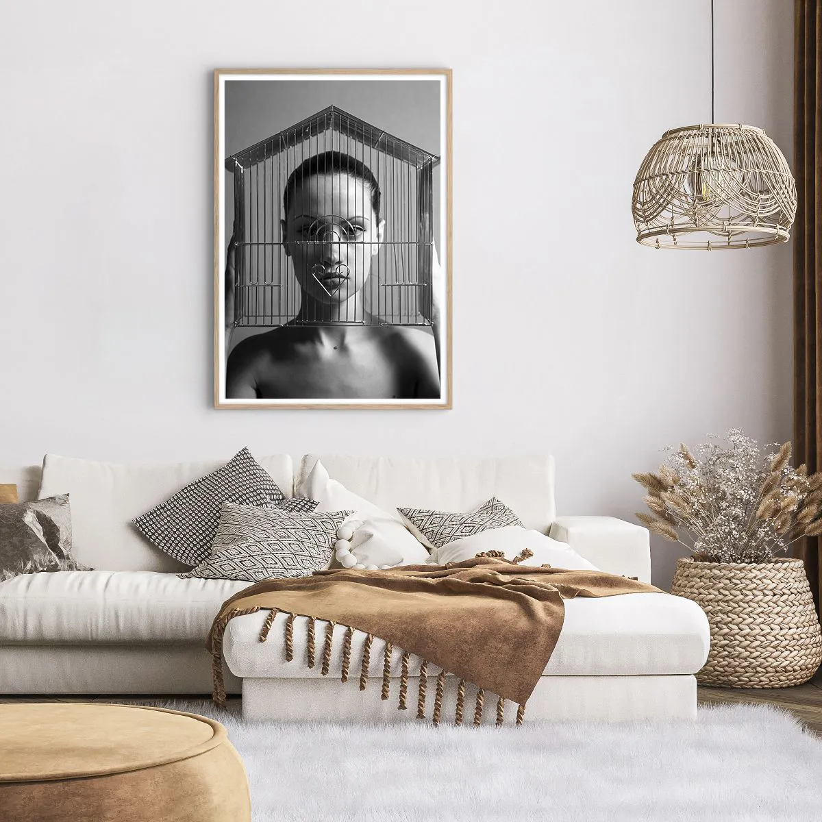 Affiche dans un chêne clair - Poster - Portrait un peu surréaliste - 70x100 cm