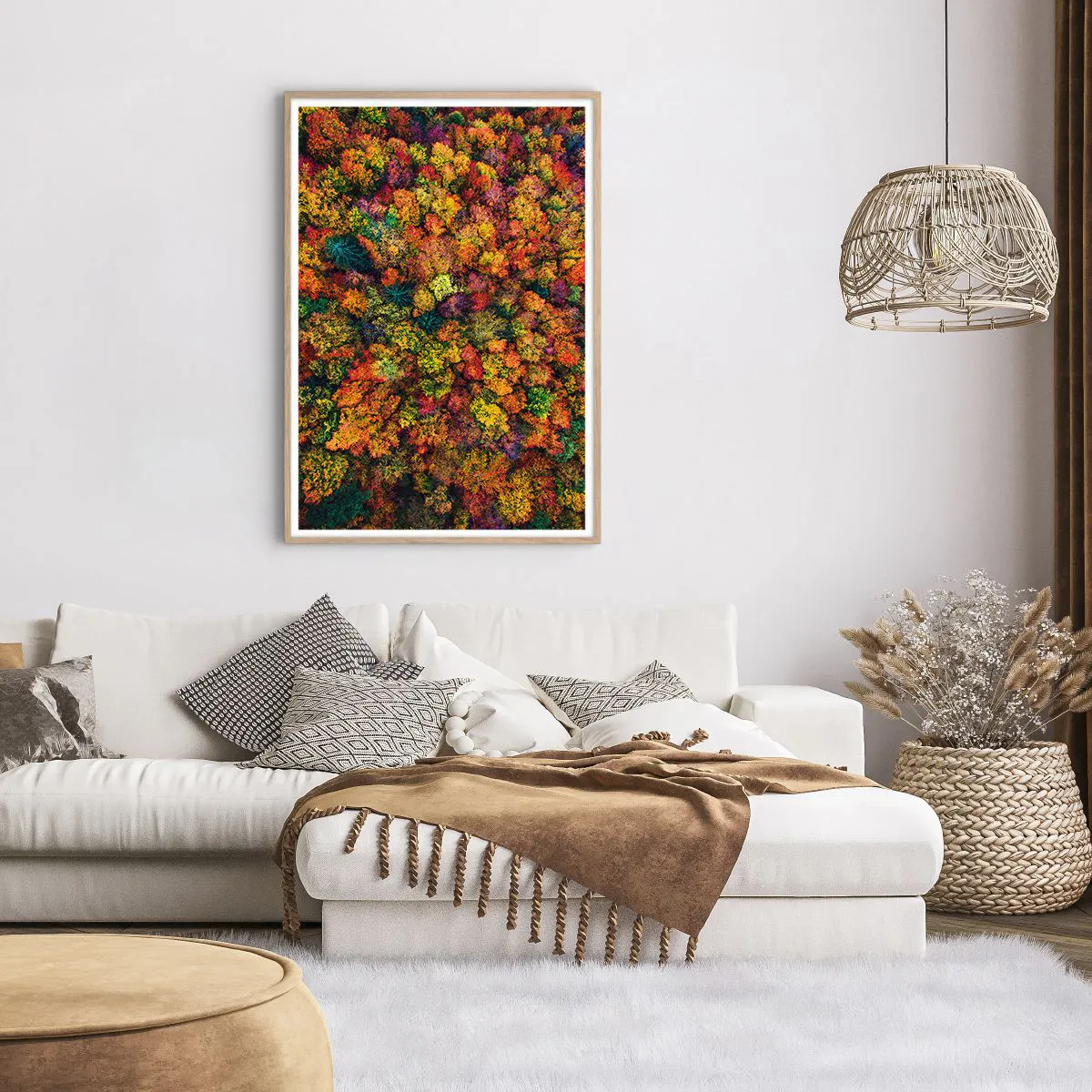 Poster in light oak frame - Bouquet of Autumn Flowers - 70x100 cm