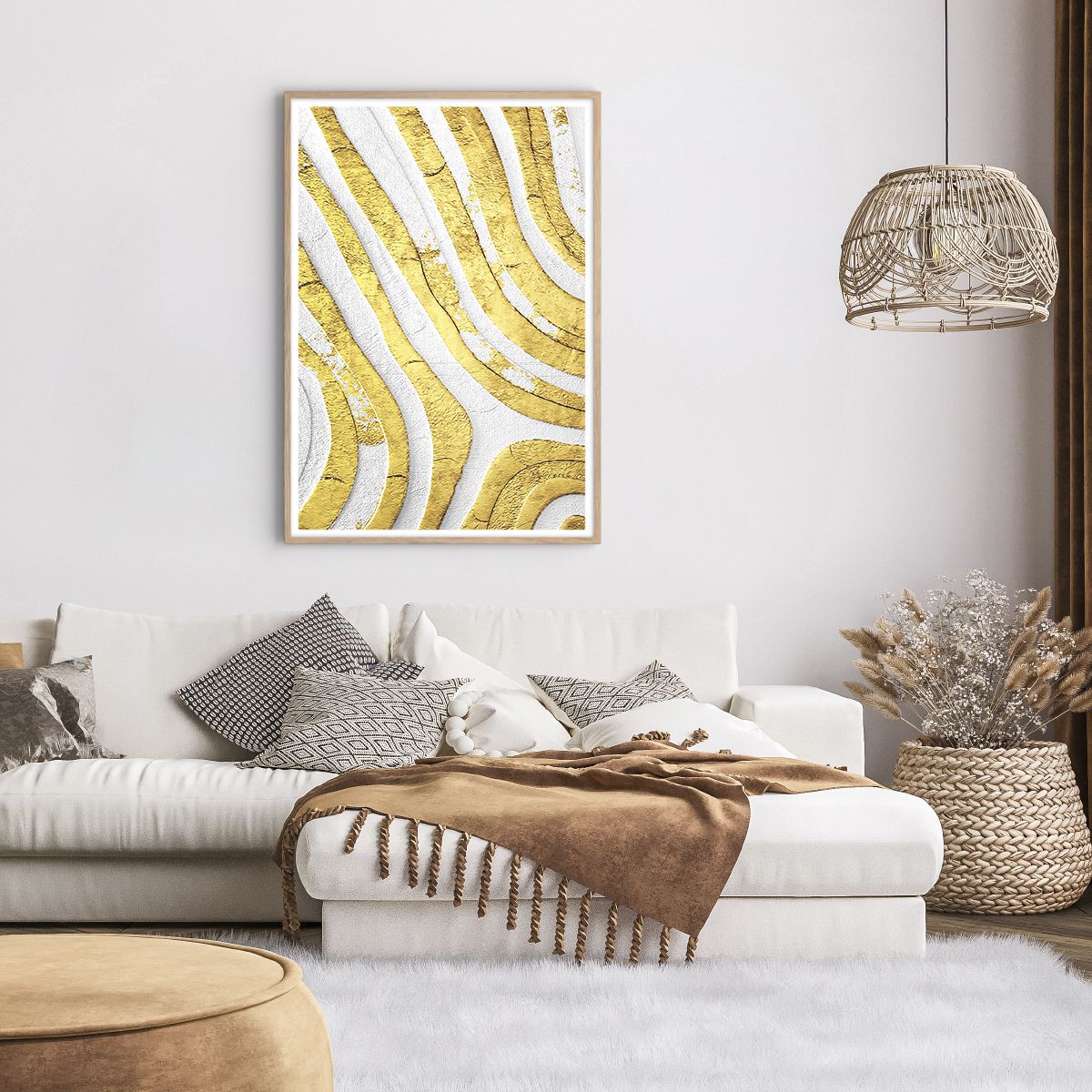 Plakat i ramme af lyst egetræ Abstraktion, Plakat i ramme af lyst egetræ Kunst, Plakat i ramme af lyst egetræ Guld, Plakat i ramme af lyst egetræ Struktur, Plakat i ramme af lyst egetræ Moderne mønster