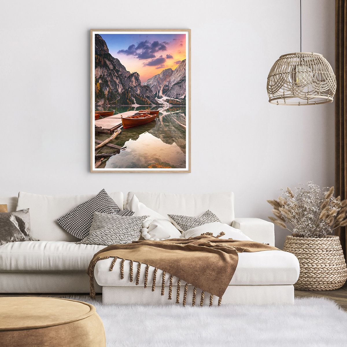 Poster in cornice rovere chiaro Arttor 70x100 cm - La promessa del giorno -  Paesaggio, Montagne, Lago, Alpi, Il Tramonto, Per il Salotto, Per la