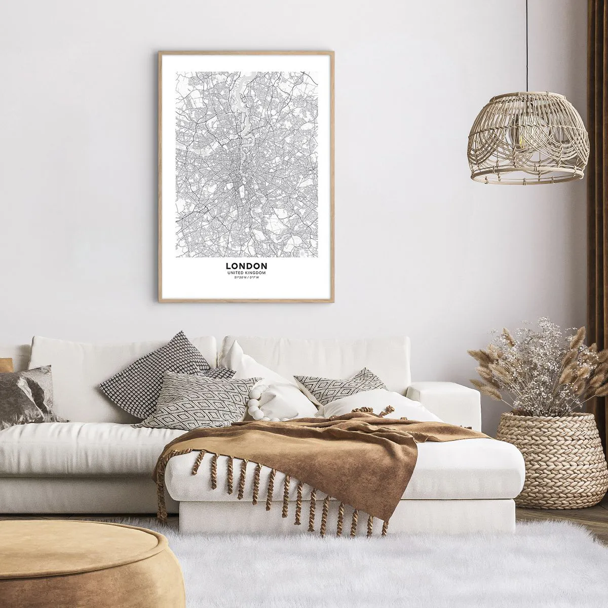 Plagát v ráme zo svetlého duba - Mapa londýnskeho labyrintu - 70x100 cm