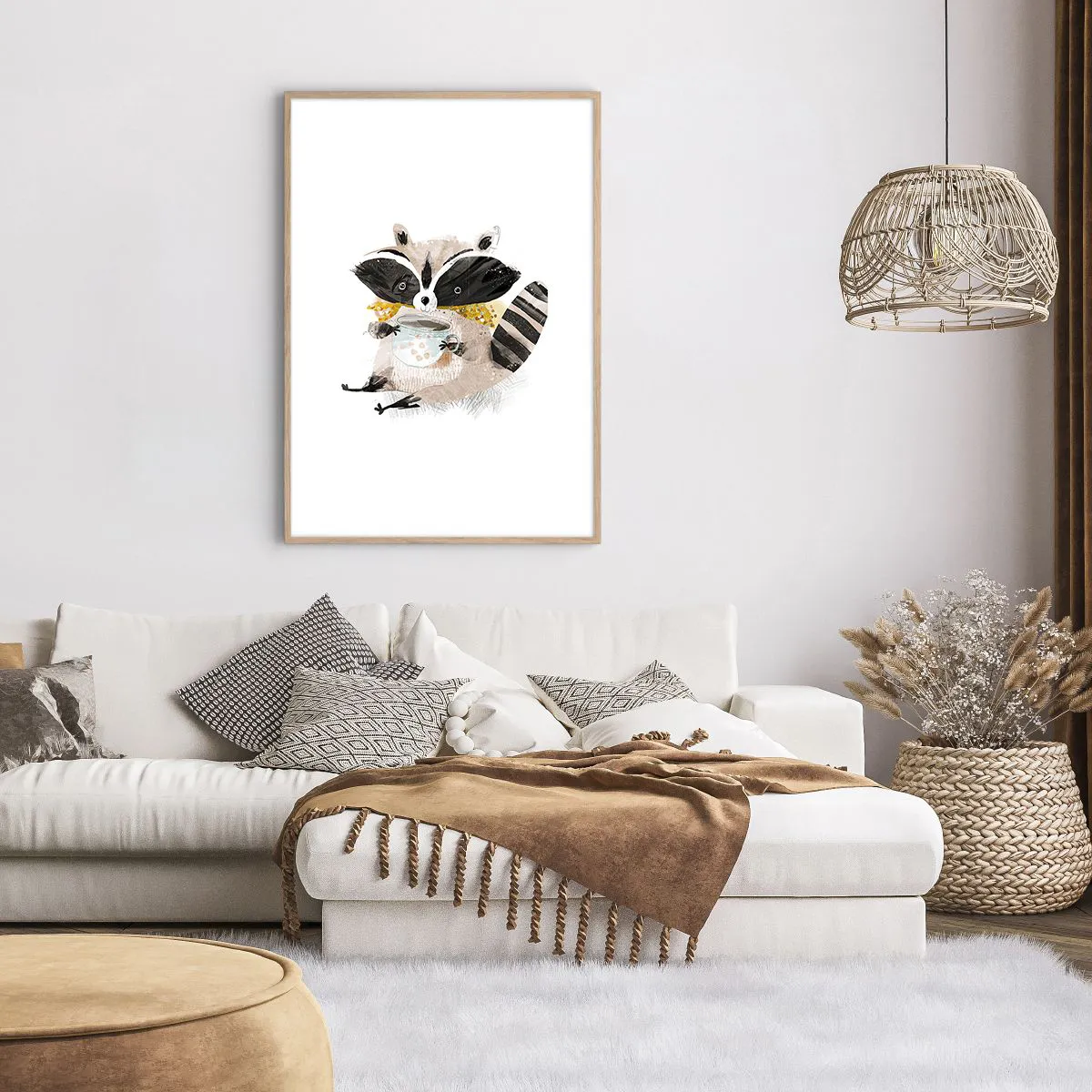 Plakat i ramme af lyst egetræ - Min ven vaskebjørnen - 70x100 cm