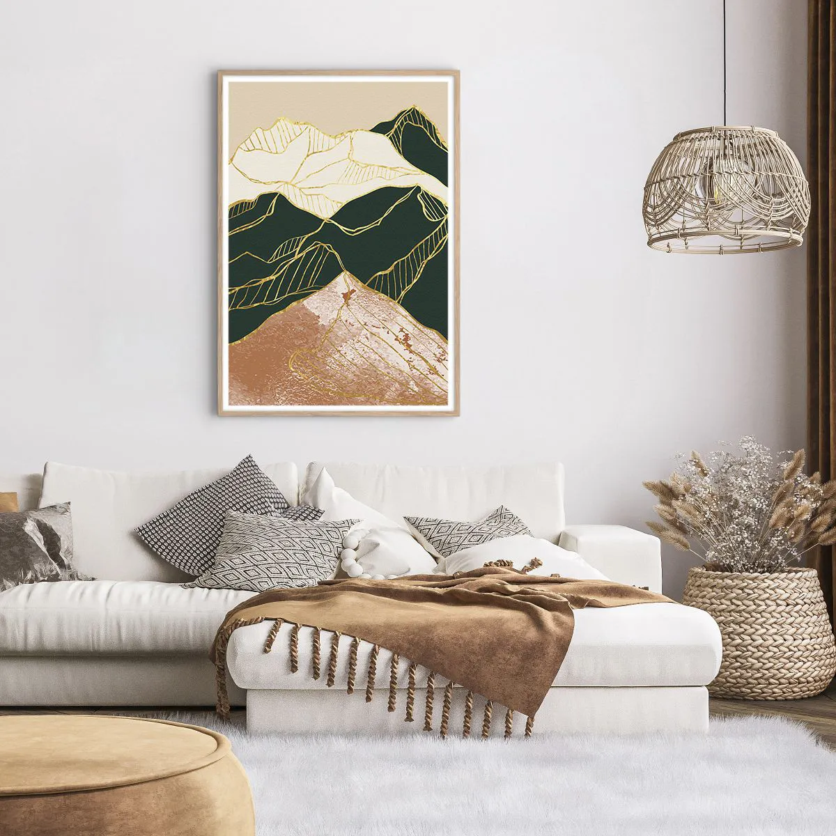 Poster in light oak frame - Golden Peaks - 70x100 cm