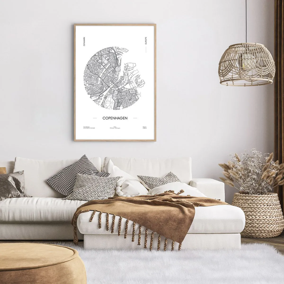 Poszter világos tölgy keretben - Koppenhága anatómiája - 70x100 cm