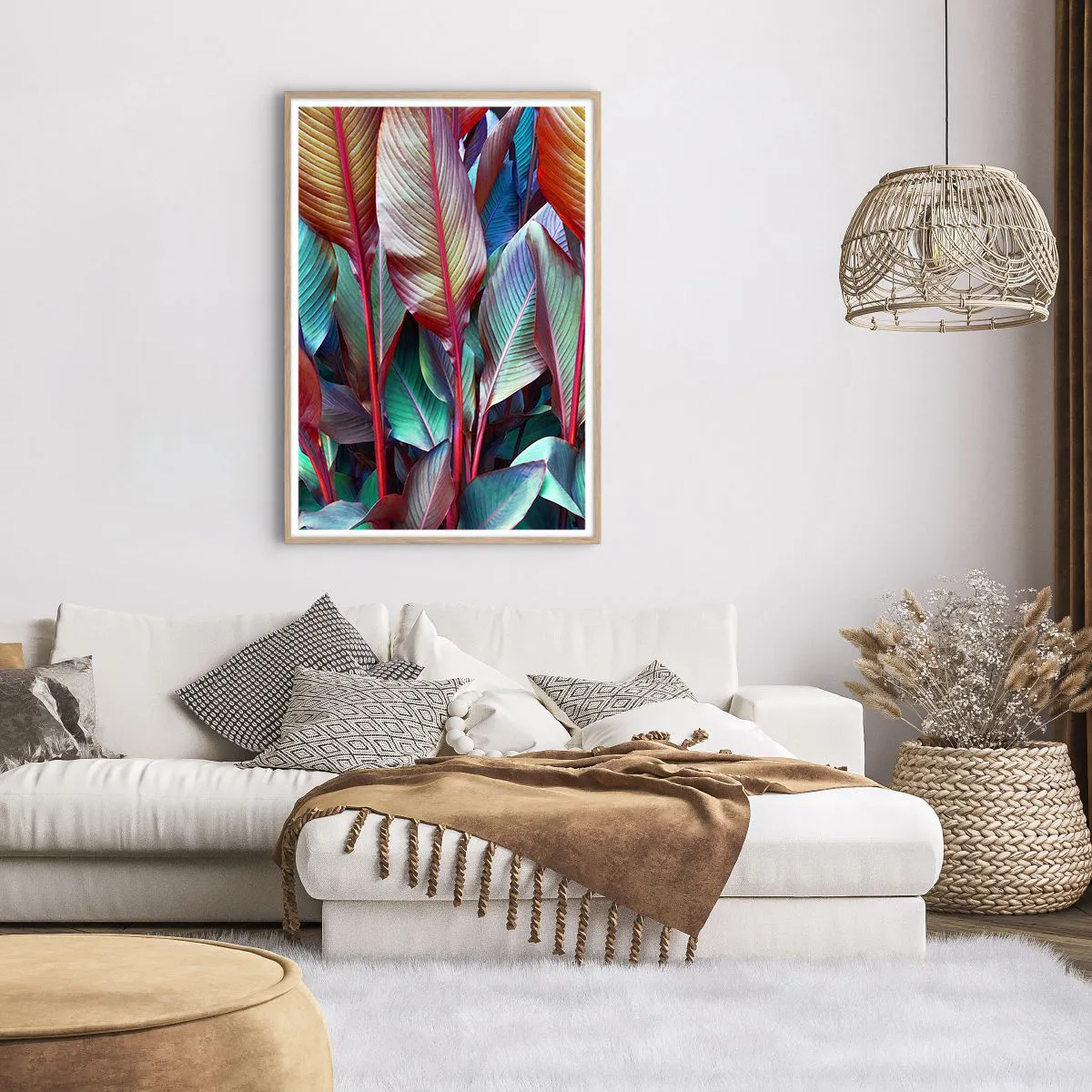 Een poster in een licht eiken lijst - Een kleurrijk struikgewas - 70x100 cm