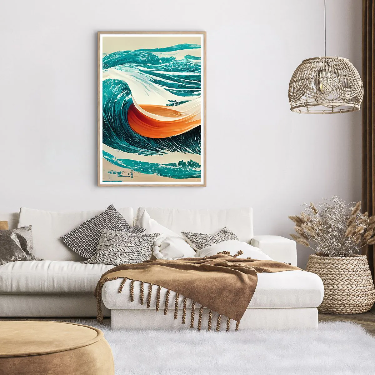 Plakat i ramme af lyst egetræ - Surferens drøm - 70x100 cm