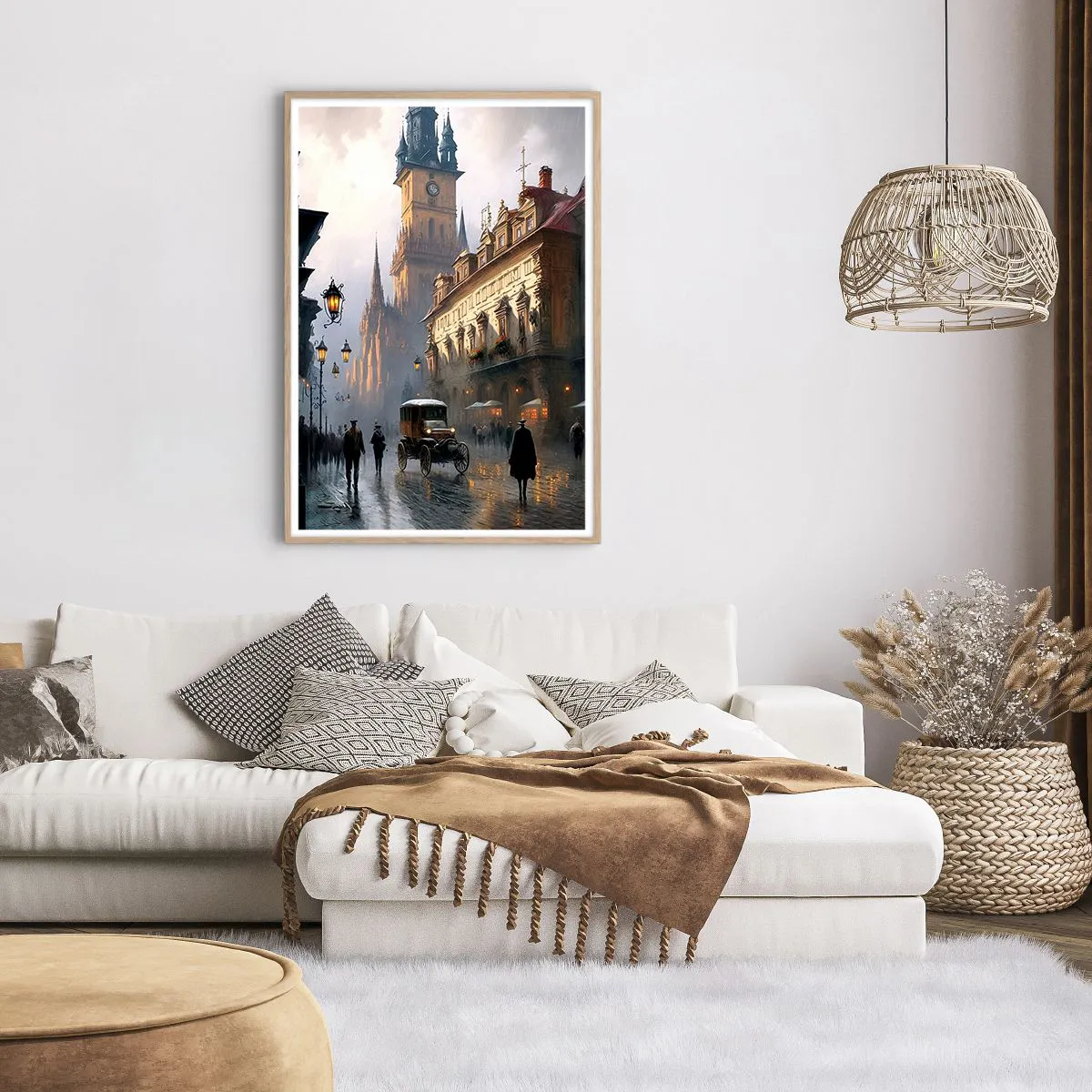 Poster in light oak frame - Charm of Evening in Prague - 70x100 cm
