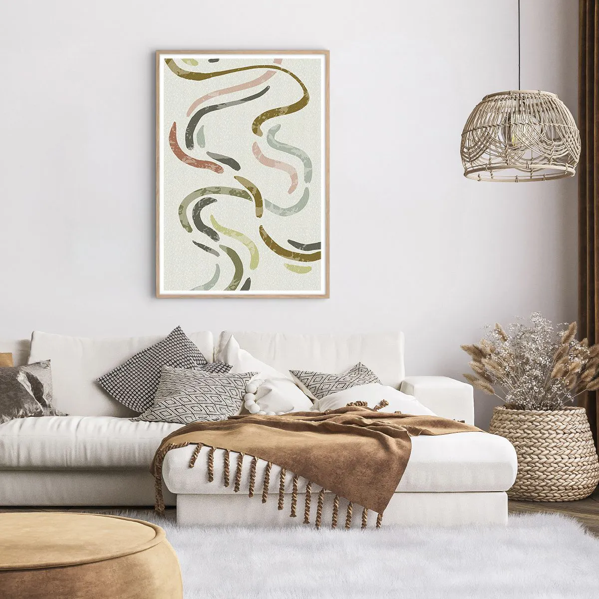 Plakat i ramme af lyst egetræ - Abstraktionens glade dans - 70x100 cm