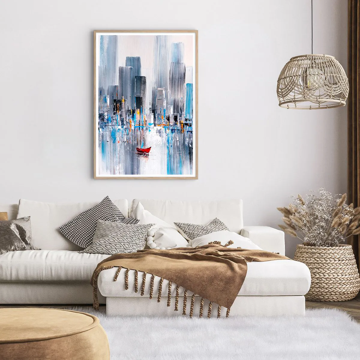 Plakat w ramie jasny dąb - Metropolia nad zatoką - 70x100 cm