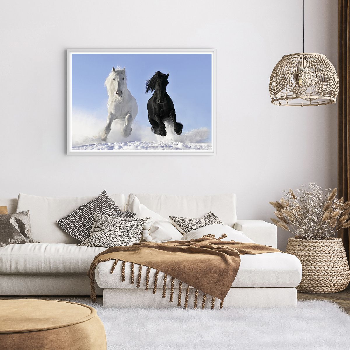 Affiche dans un cadre blanc Animaux, Affiche dans un cadre blanc Cheval, Affiche dans un cadre blanc L'Hiver, Affiche dans un cadre blanc La Nature, Affiche dans un cadre blanc Galop