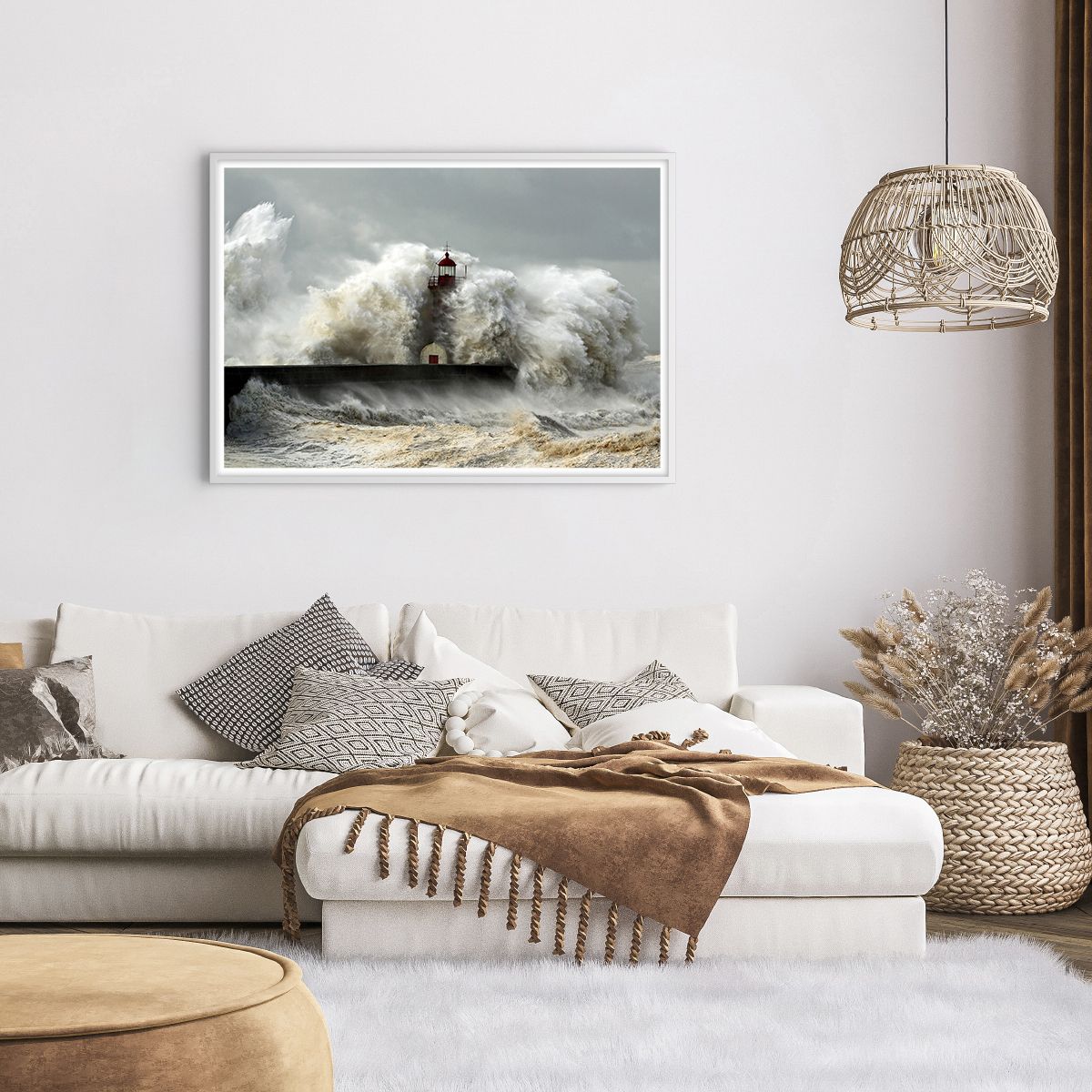 Affiche dans un cadre blanc Paysage, Affiche dans un cadre blanc Phare, Affiche dans un cadre blanc Tempête, Affiche dans un cadre blanc Océan, Affiche dans un cadre blanc Mer