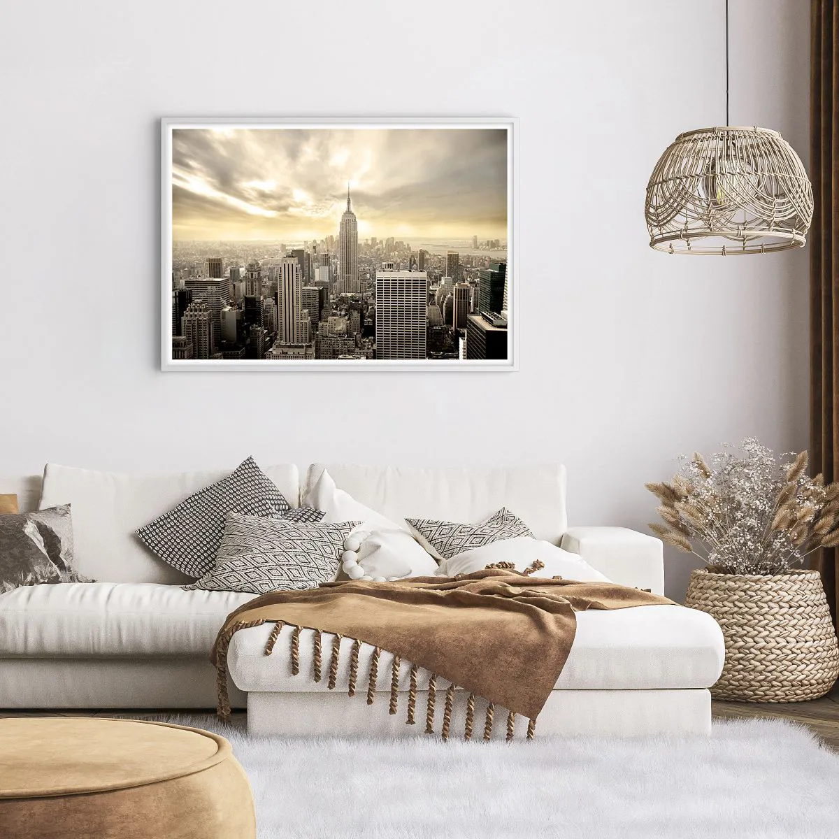 Affisch i vit ram - New York i grånyanser - 100x70 cm