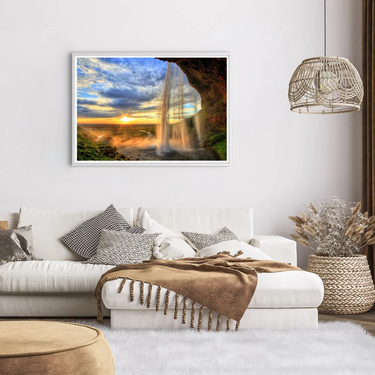 Affisch i vit ram - Världen bakom ridå av droppar - 100x70 cm