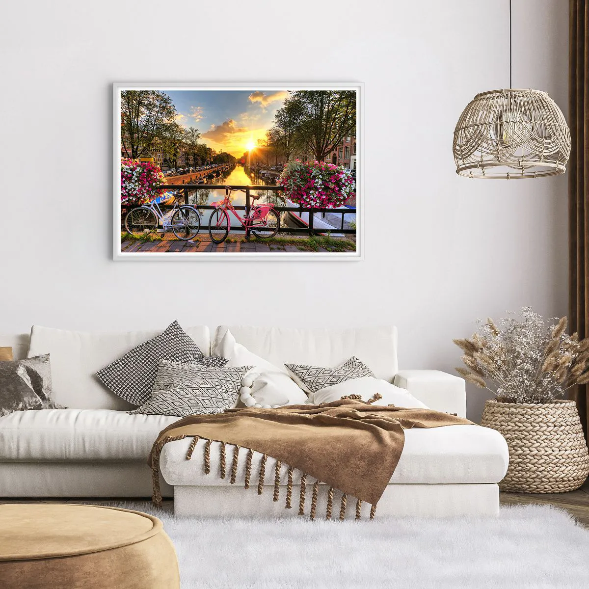 Plakat i hvid ramme - Forårsmorgen i Amsterdam - 100x70 cm