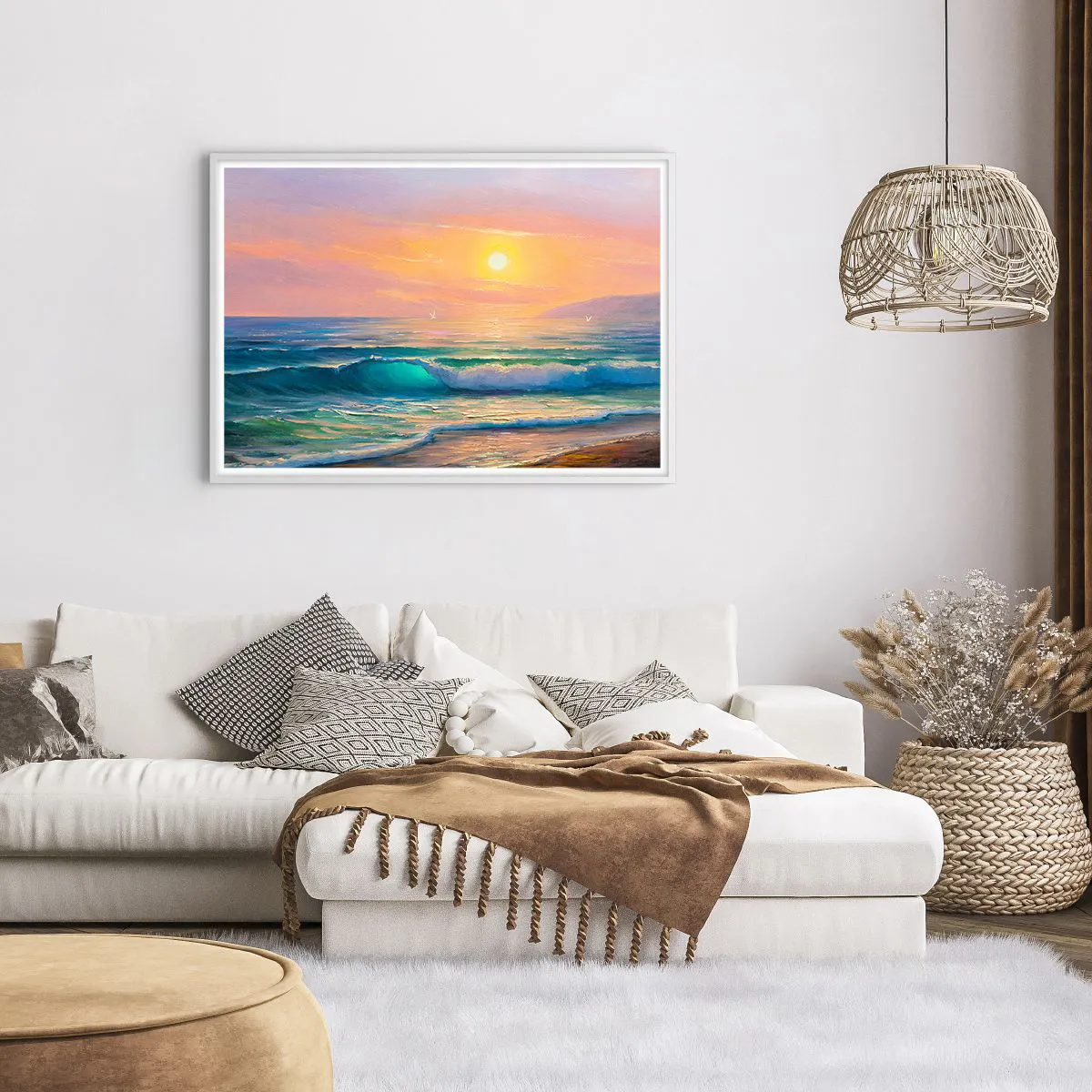 Poster in white frmae - Turquoise Song of the Waves - 100x70 cm