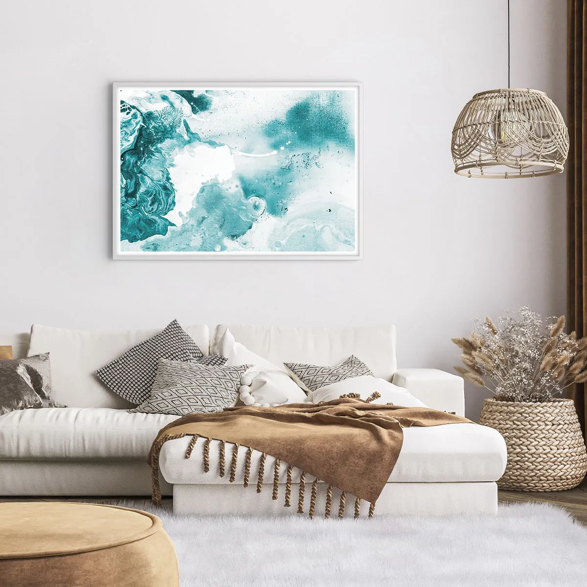 Plakat i hvid ramme - Blå oversvømmelsesflader - 100x70 cm