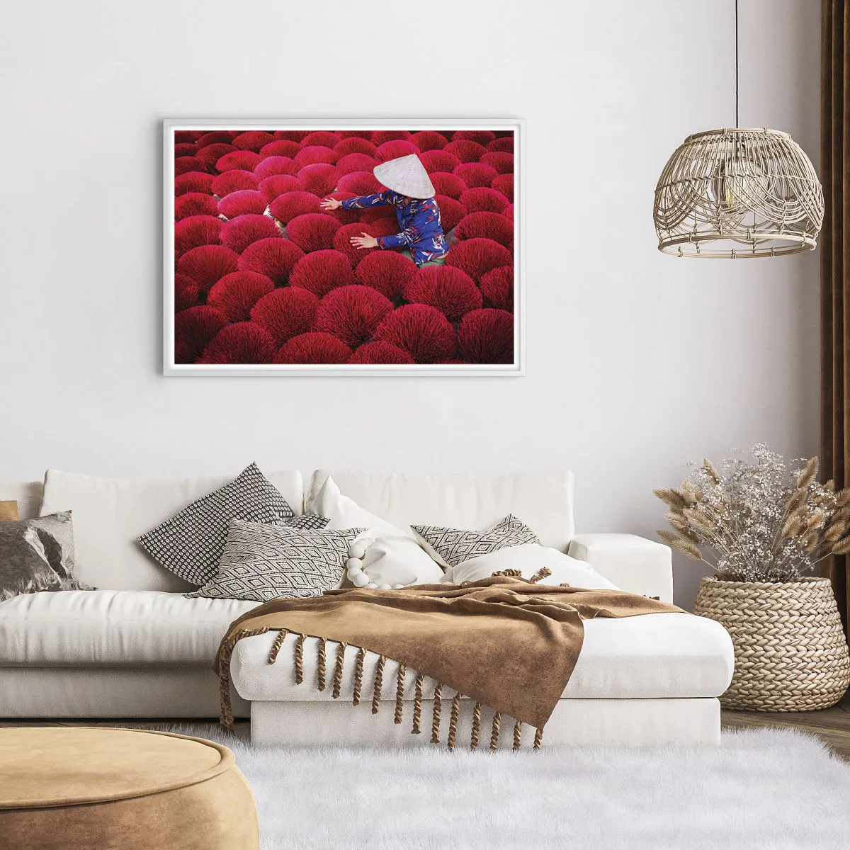 Poster în ramă albă - Într-un câmp de orez - 100x70 cm