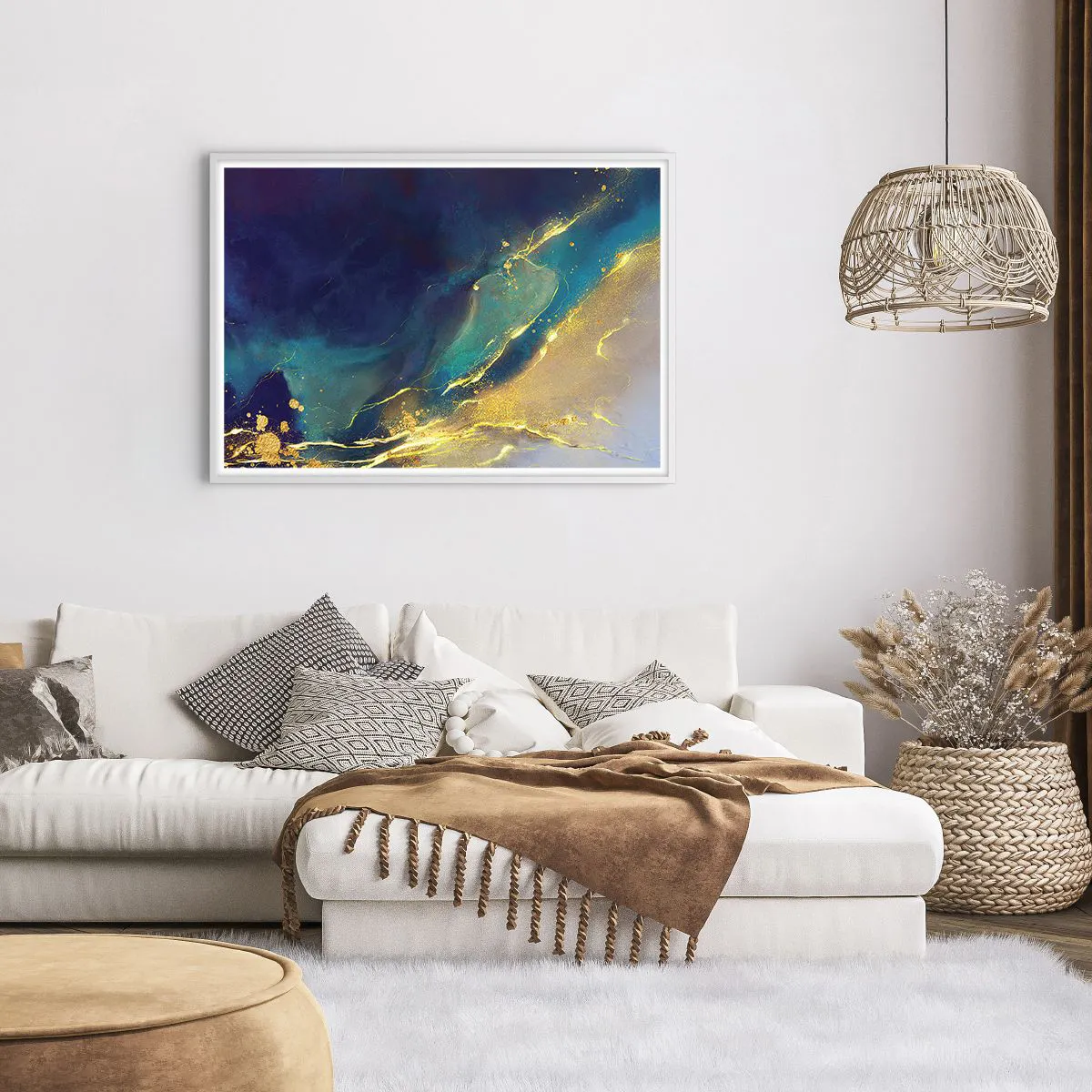 Poster in einem weißen Rahmen - Der goldene Teich - 100x70 cm