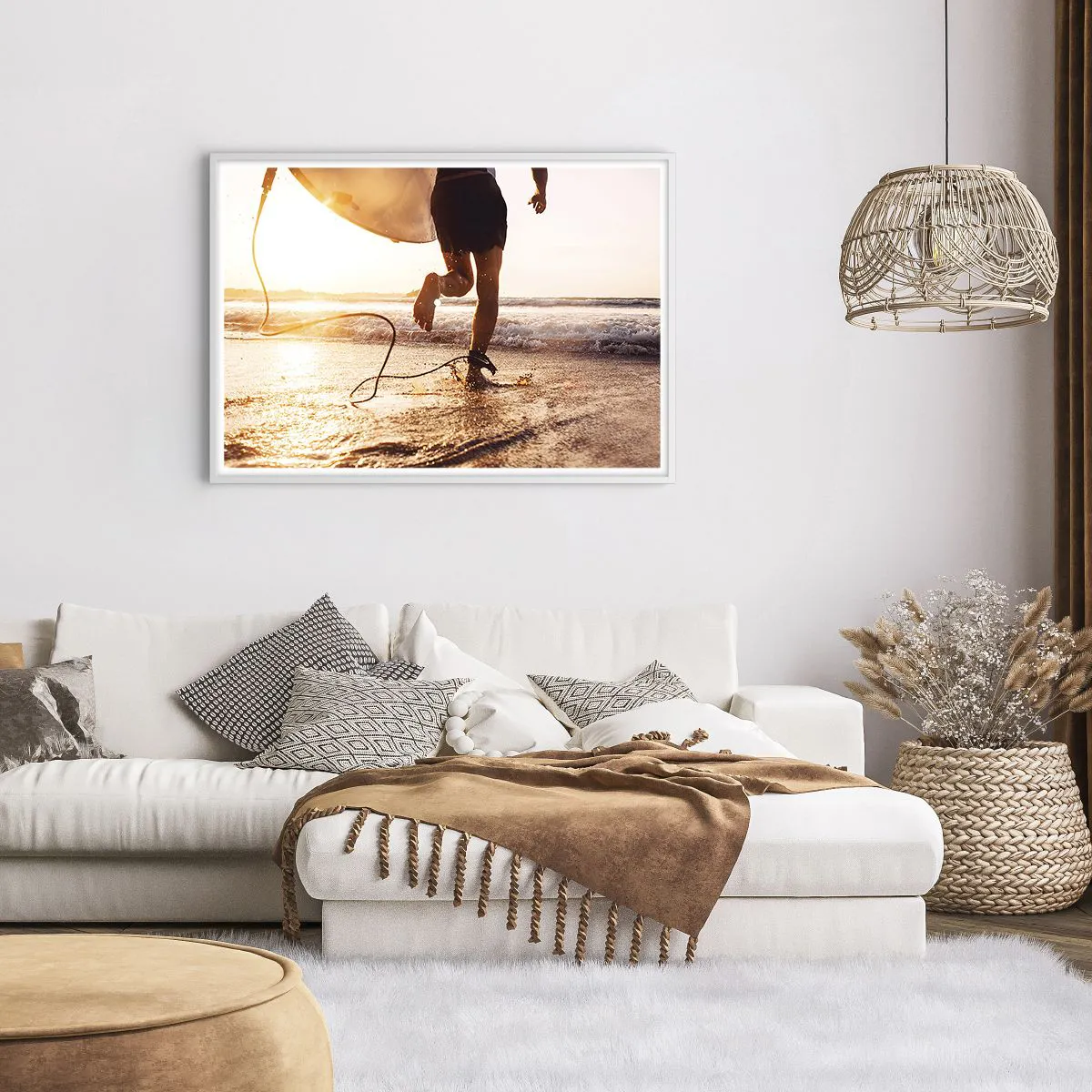 Affiche dans un cadre blanc - Poster - A la rencontre des vagues - 100x70 cm