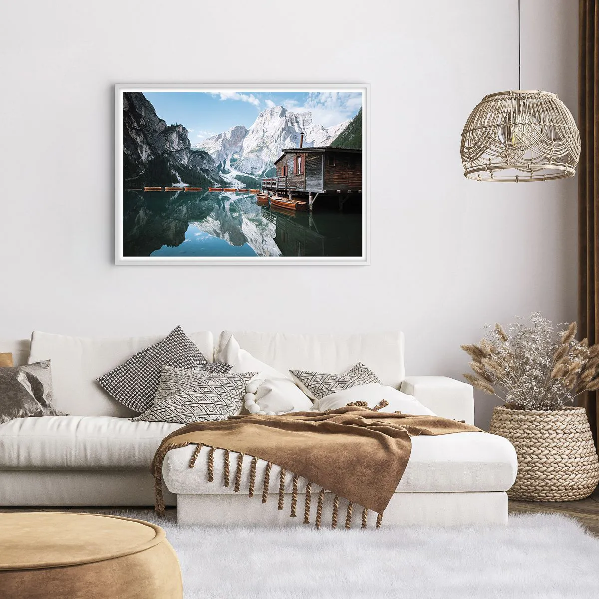 Plakat i hvid ramme - Krystalklar bjergmorgen - 100x70 cm