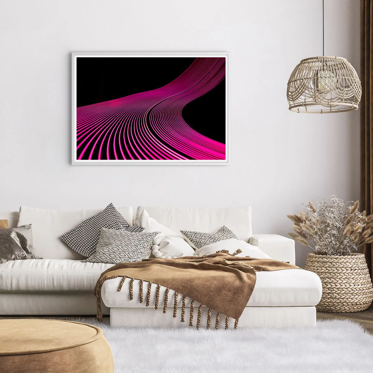 Affiche dans un cadre blanc - Poster - Avenue de lumière - 100x70 cm