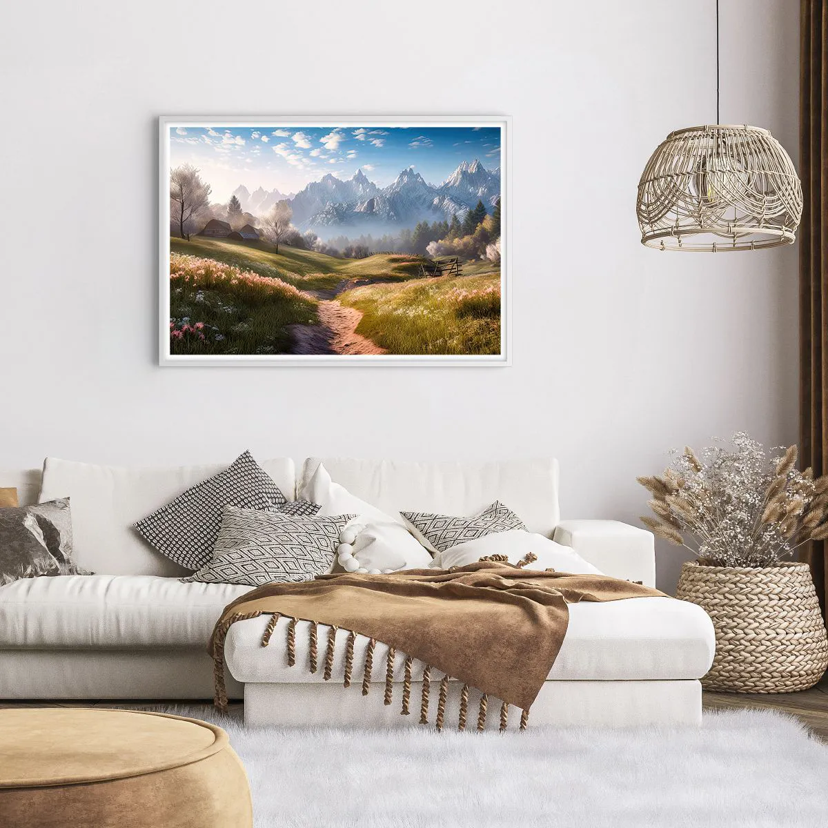 Affiche dans un cadre blanc - Poster - Vallée idyllique - 100x70 cm