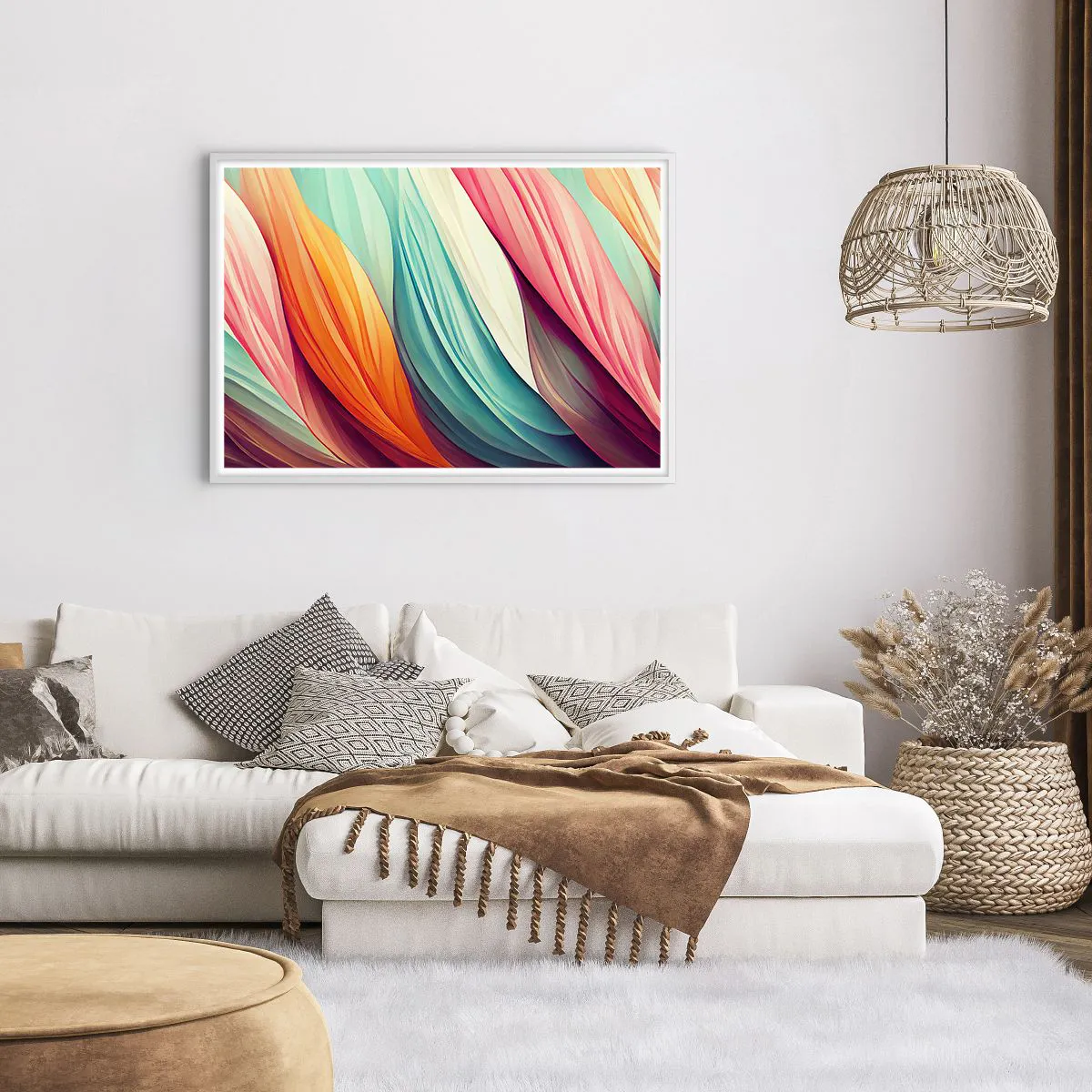 Affiche dans un cadre blanc - Poster - Tissage arc-en-ciel - 100x70 cm