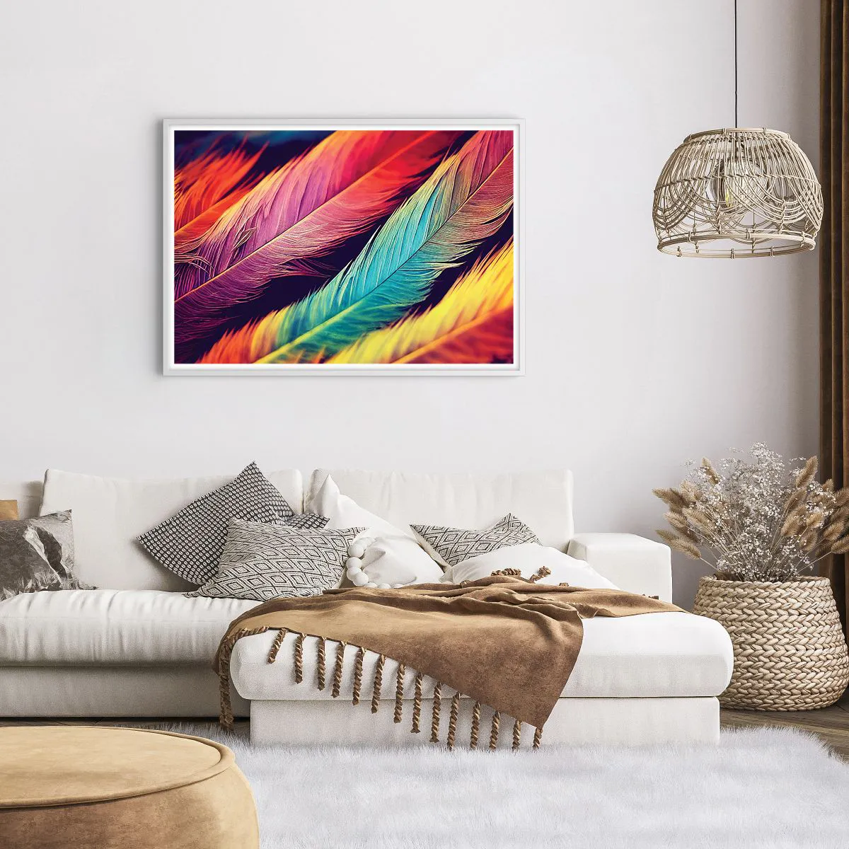 Poster in einem weißen Rahmen - Gefiederter Regenbogen - 100x70 cm