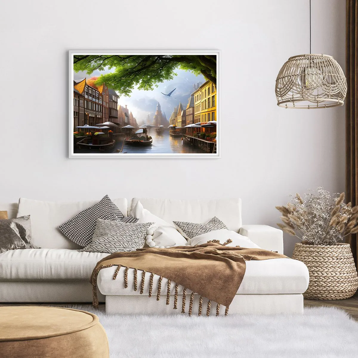 Plagát v bielom ráme - Holandská mestská krajinka - 100x70 cm