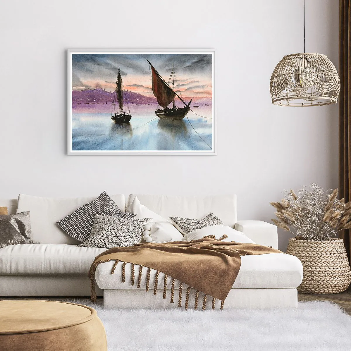 Poster in een witte lijst - Avond in de haven - 100x70 cm