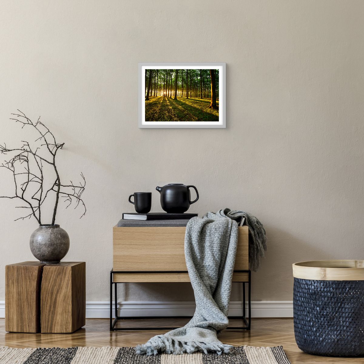 Poster in einem weißen Rahmen Landschaft, Poster in einem weißen Rahmen Wald, Poster in einem weißen Rahmen Natur, Poster in einem weißen Rahmen Bäume, Poster in einem weißen Rahmen Sonnenstrahlen