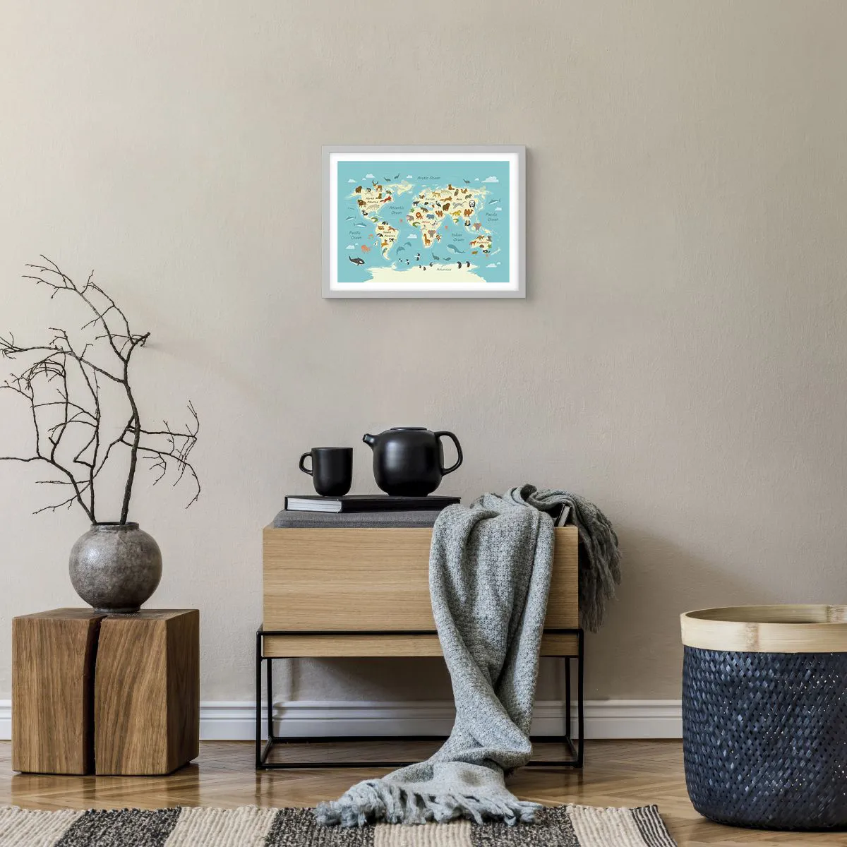 Plakat i hvid ramme - Gode naboer - 40x30 cm