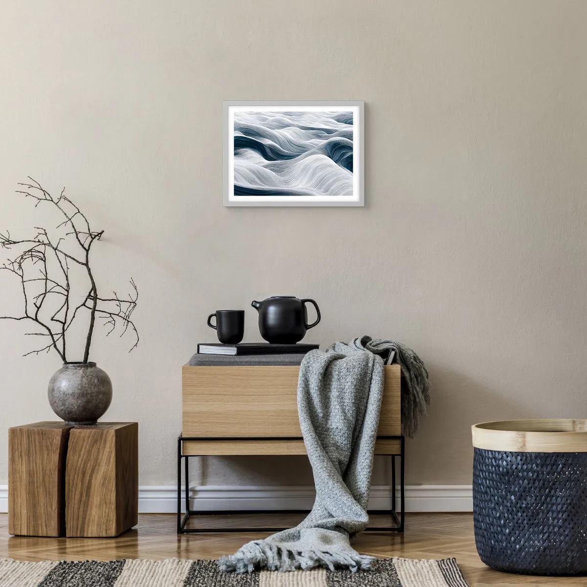 Poster in einem weißen Rahmen - Weiße und blaue Wellen - 40x30 cm