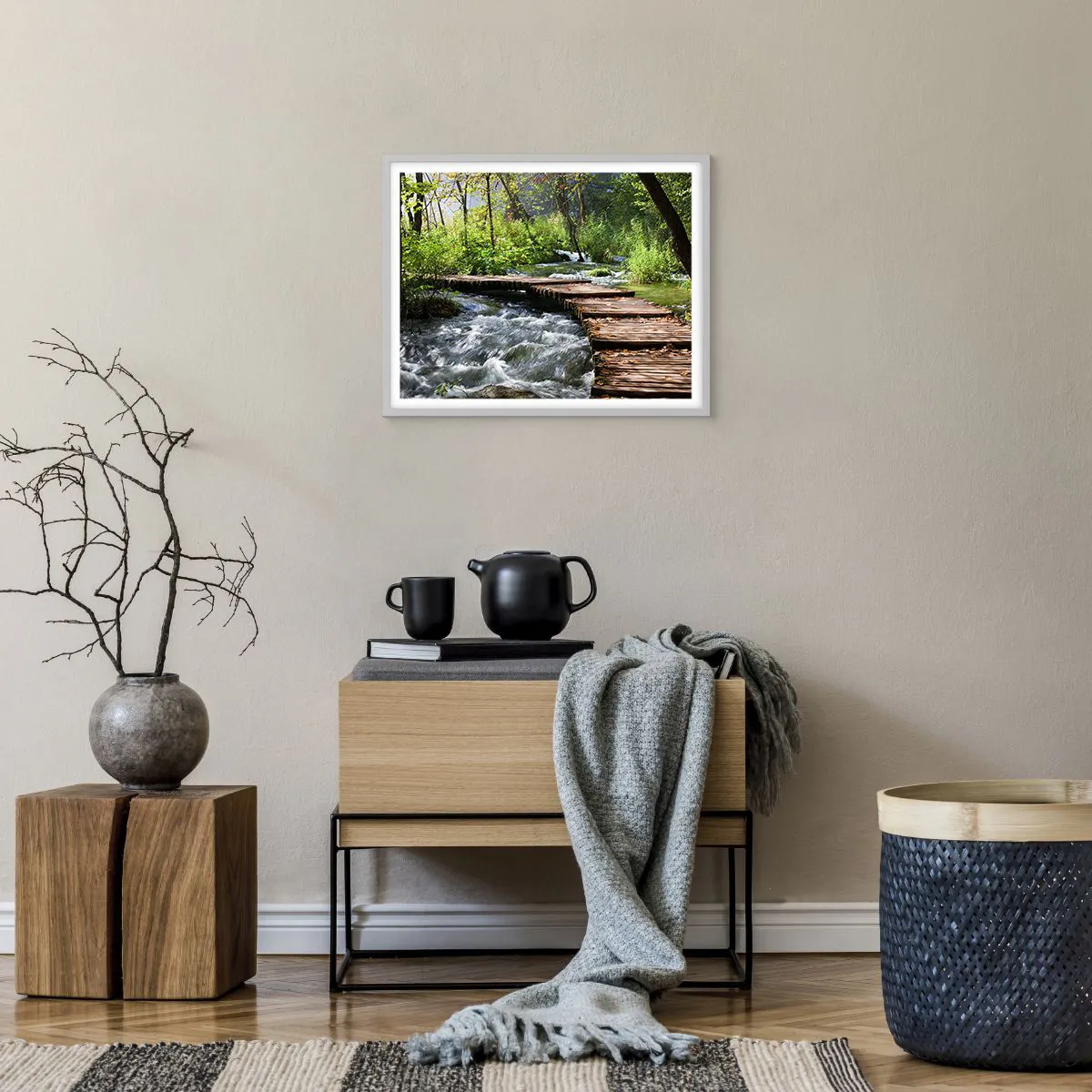 Póster en marco blanco - Sobre una cascada de espuma - 50x40 cm