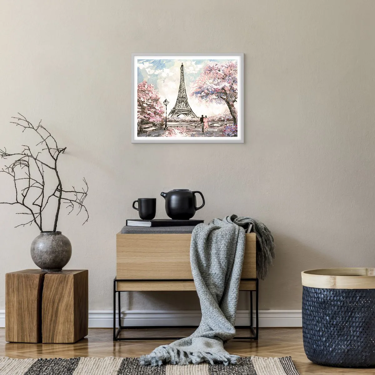 Affiche dans un cadre blanc - Poster - Balade d'avril à Paris - 50x40 cm