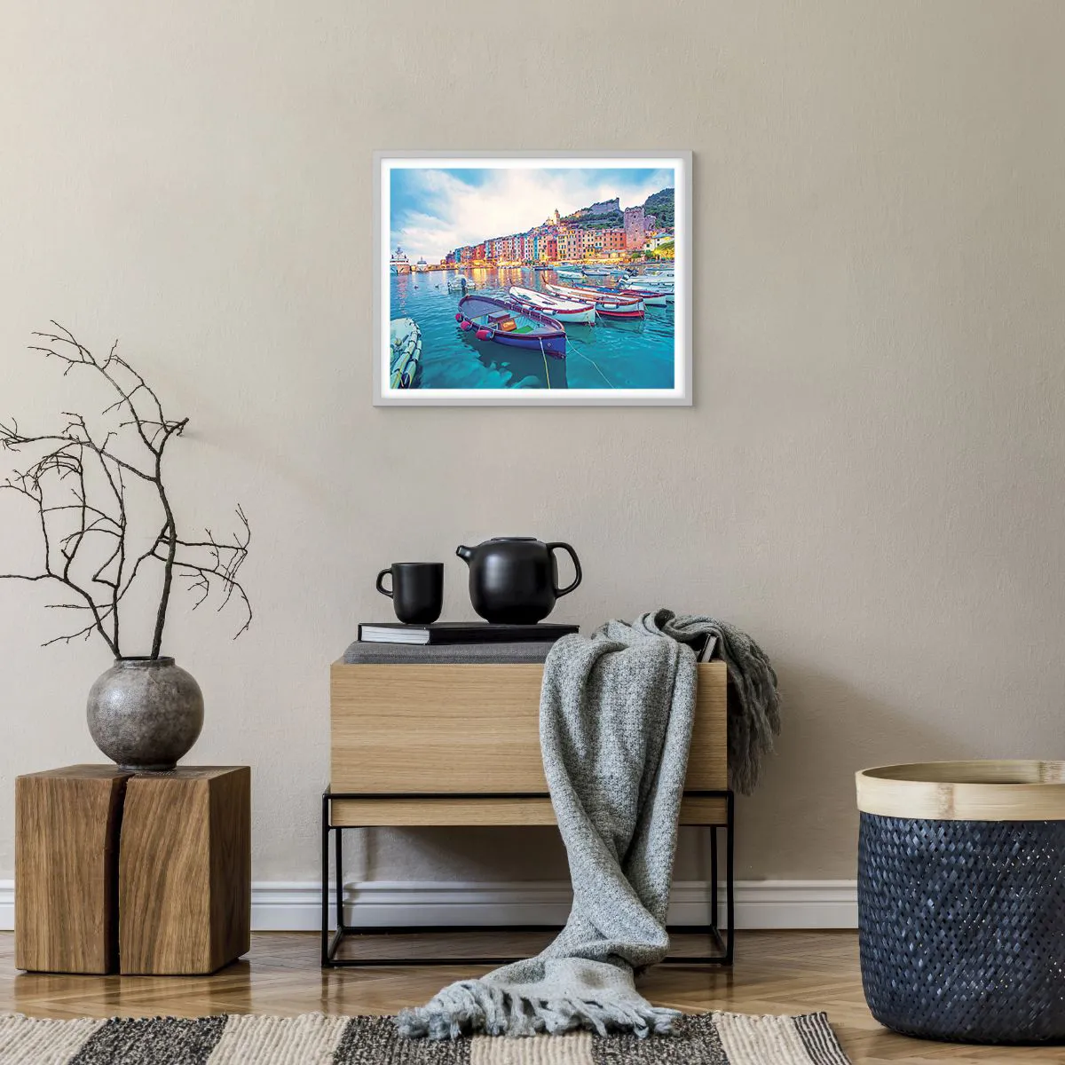 Poster in white frmae - Colourful Evening in a Port - 50x40 cm