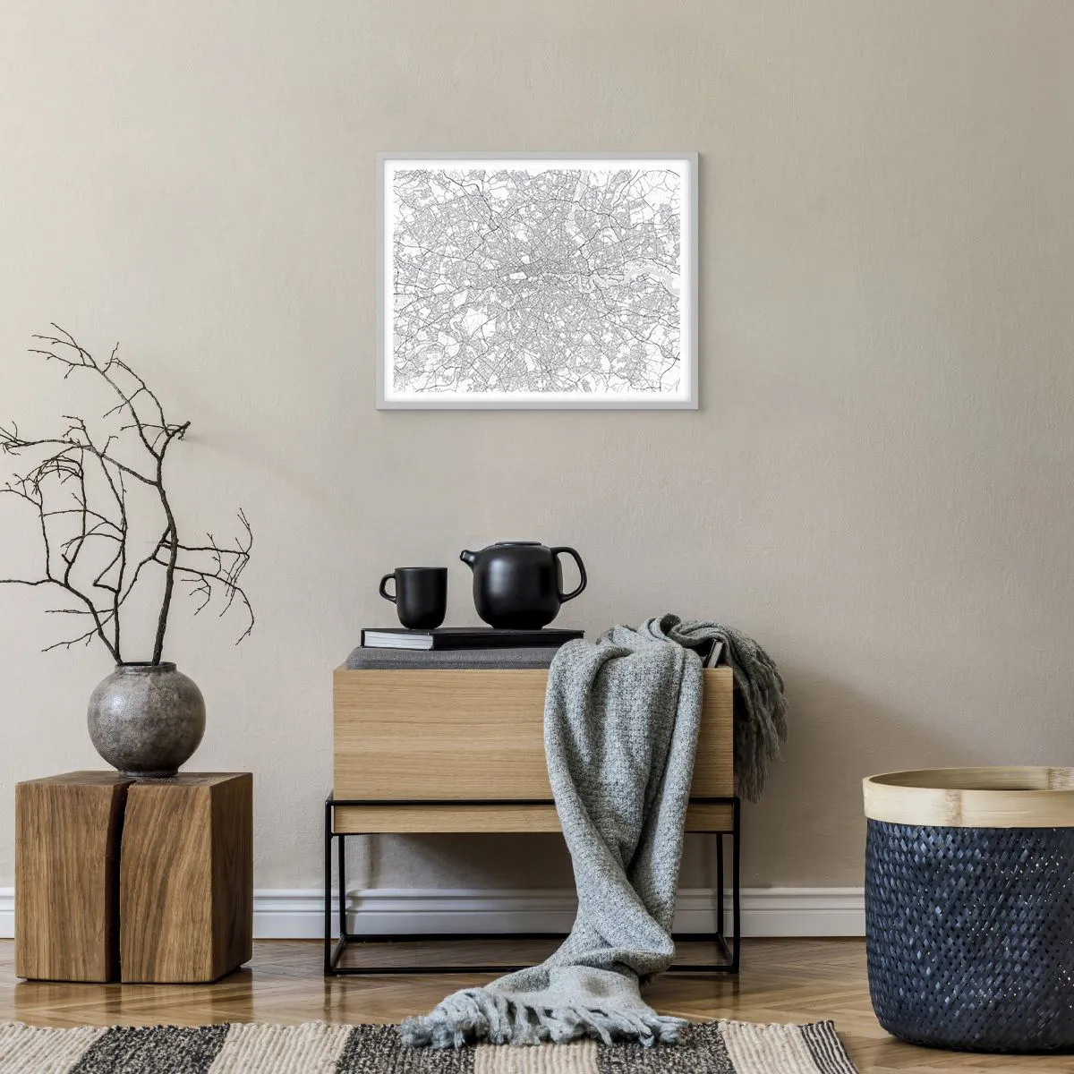 Pôster em moldura branca - Mapa do labirinto de Londres - 50x40 cm