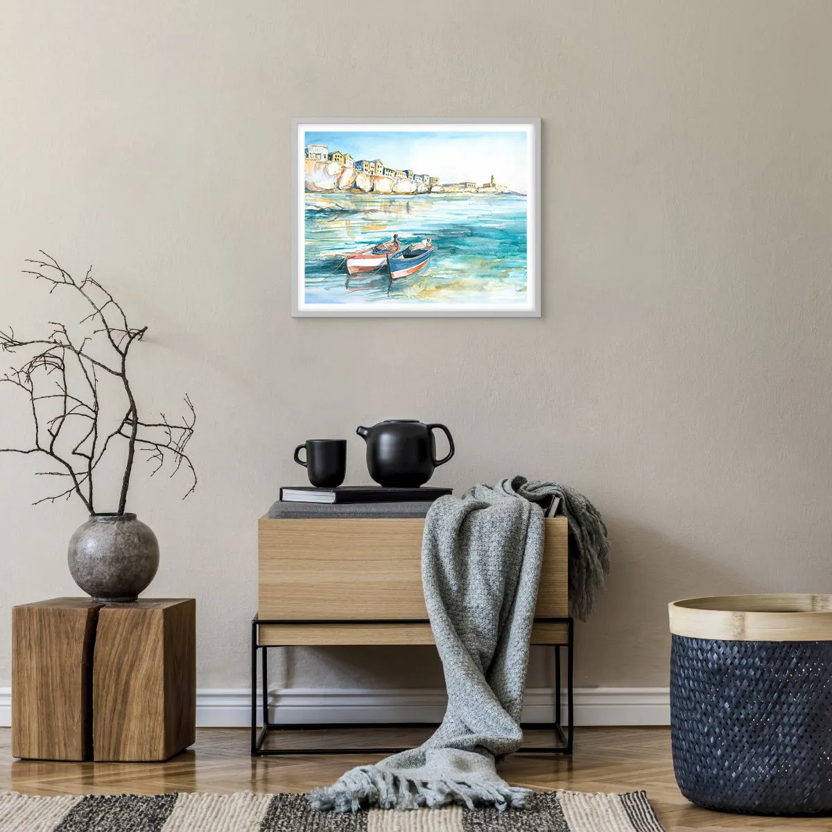 Affiche dans un cadre blanc - Poster - Paysage dans l'azur - 50x40 cm