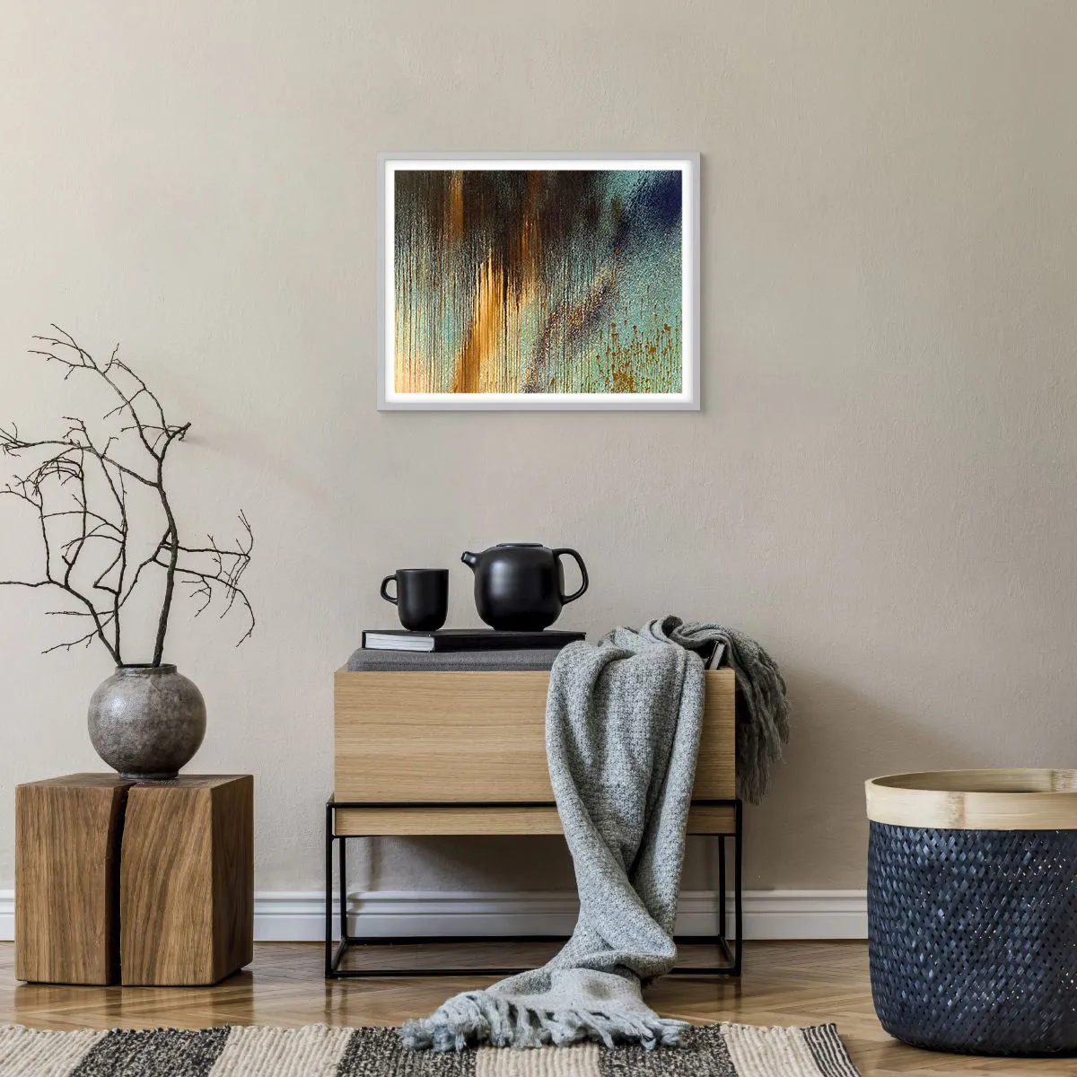 Poster in een witte lijst - Een niet toevallig kleurrijke compositie - 50x40 cm