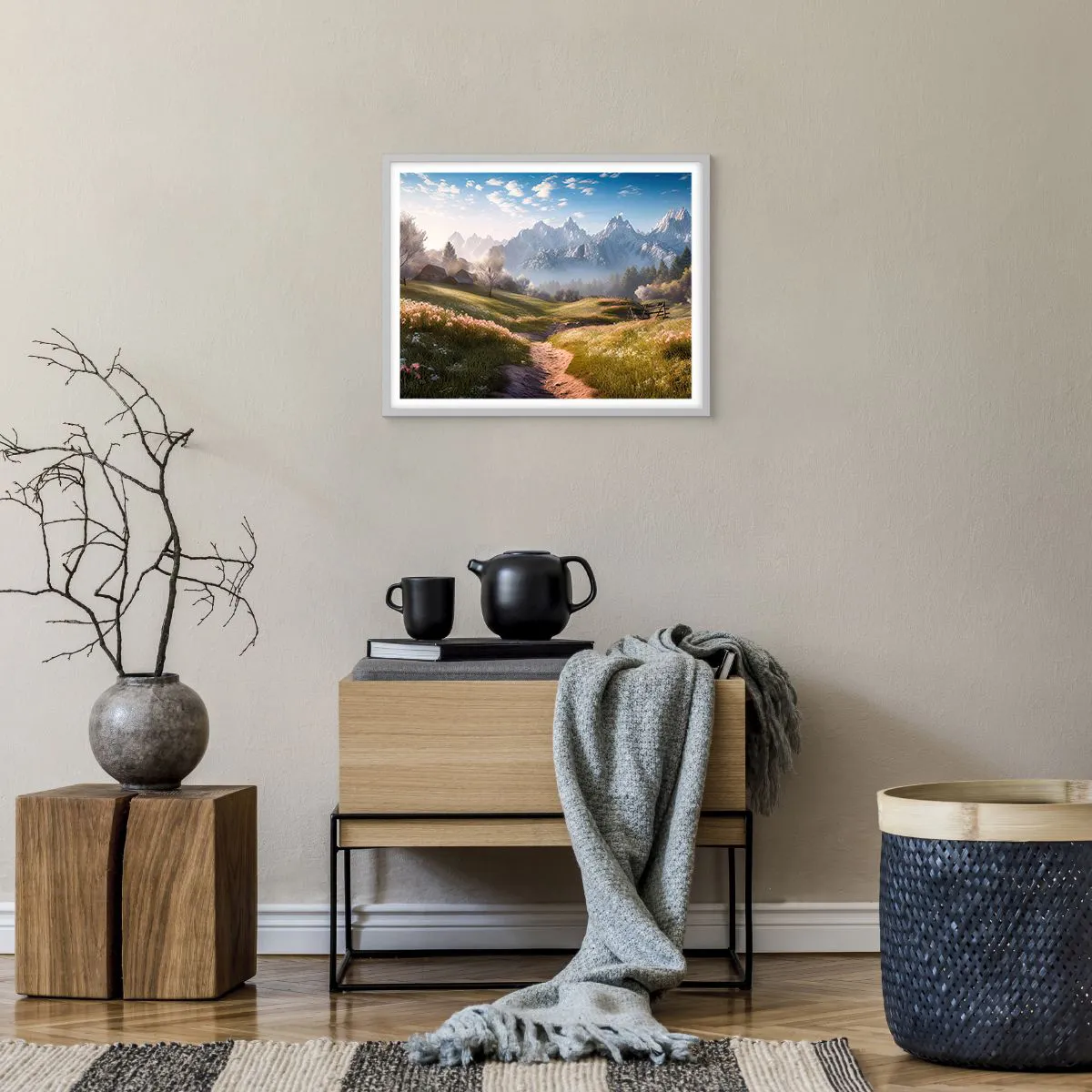 Affisch i vit ram - Idyllisk dal - 50x40 cm