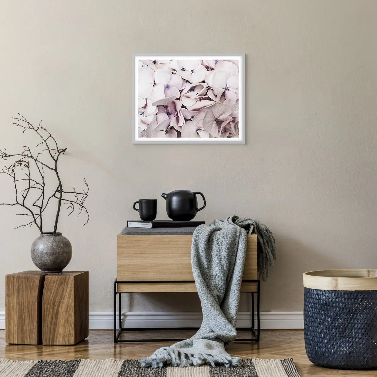 Affiche dans un cadre blanc - Poster - Dans un flot de fleurs - 50x40 cm