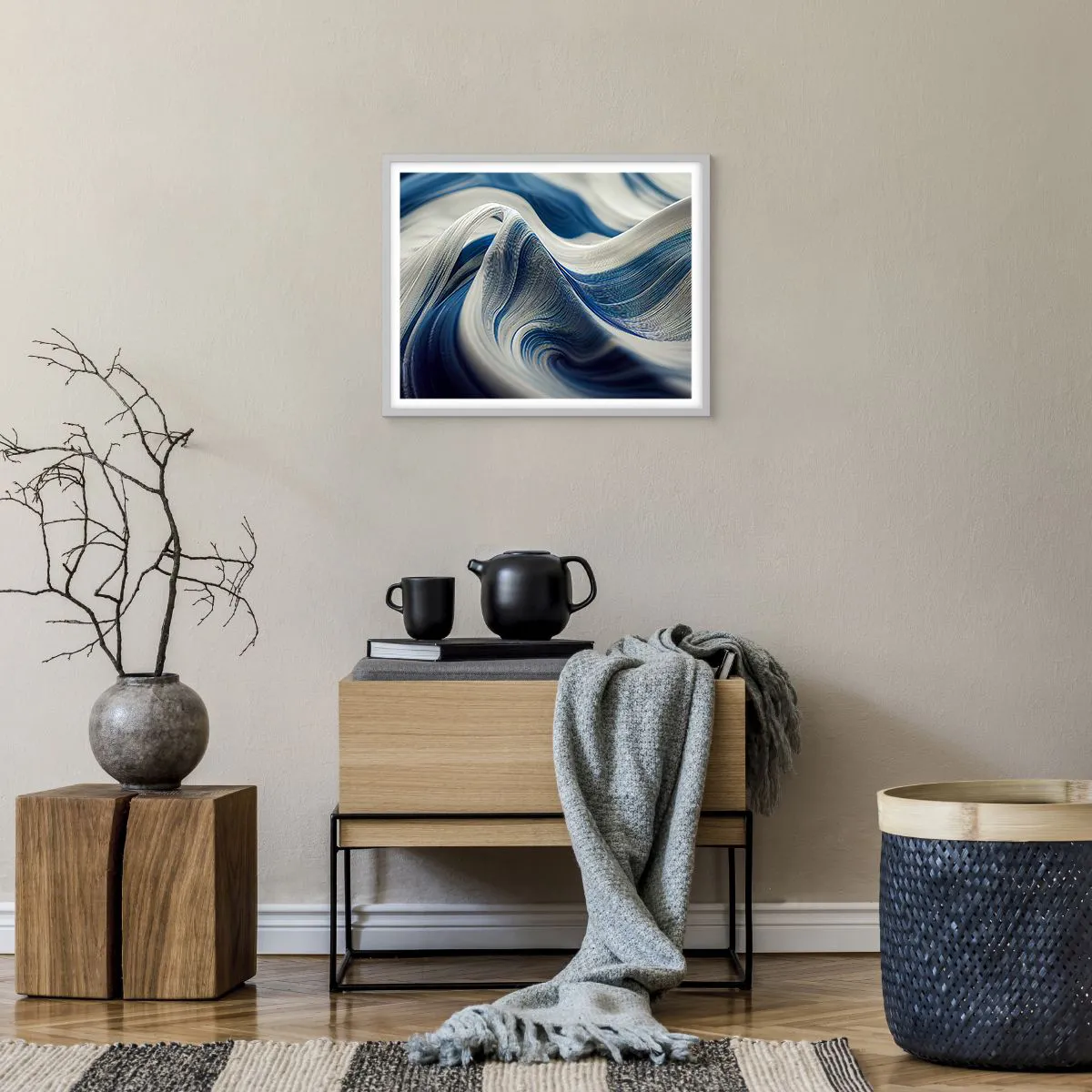 Poster in white frmae - Fluidity of Blue and White - 50x40 cm