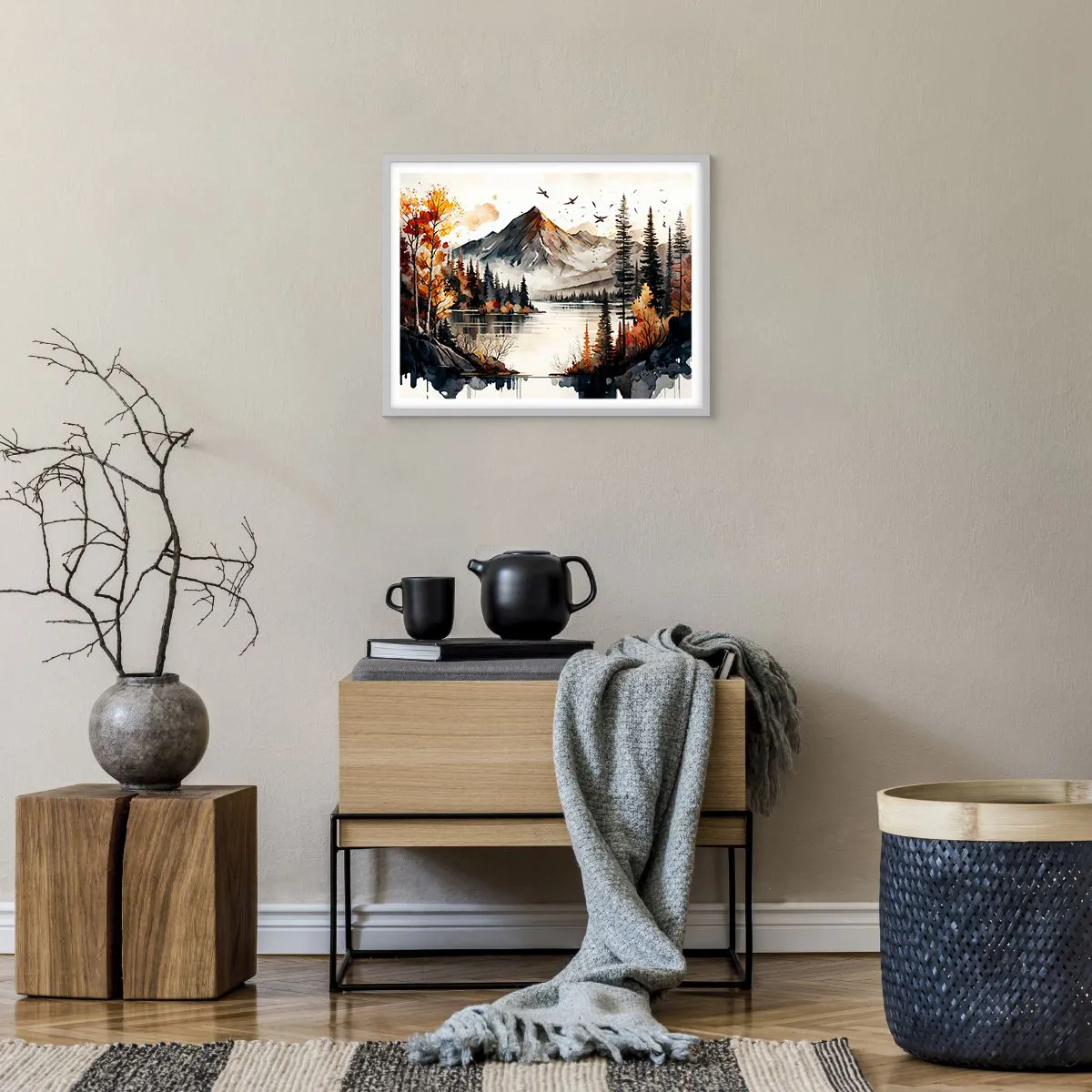 Affiche dans un cadre blanc - Poster - Automne doré dans les montagnes - 50x40 cm