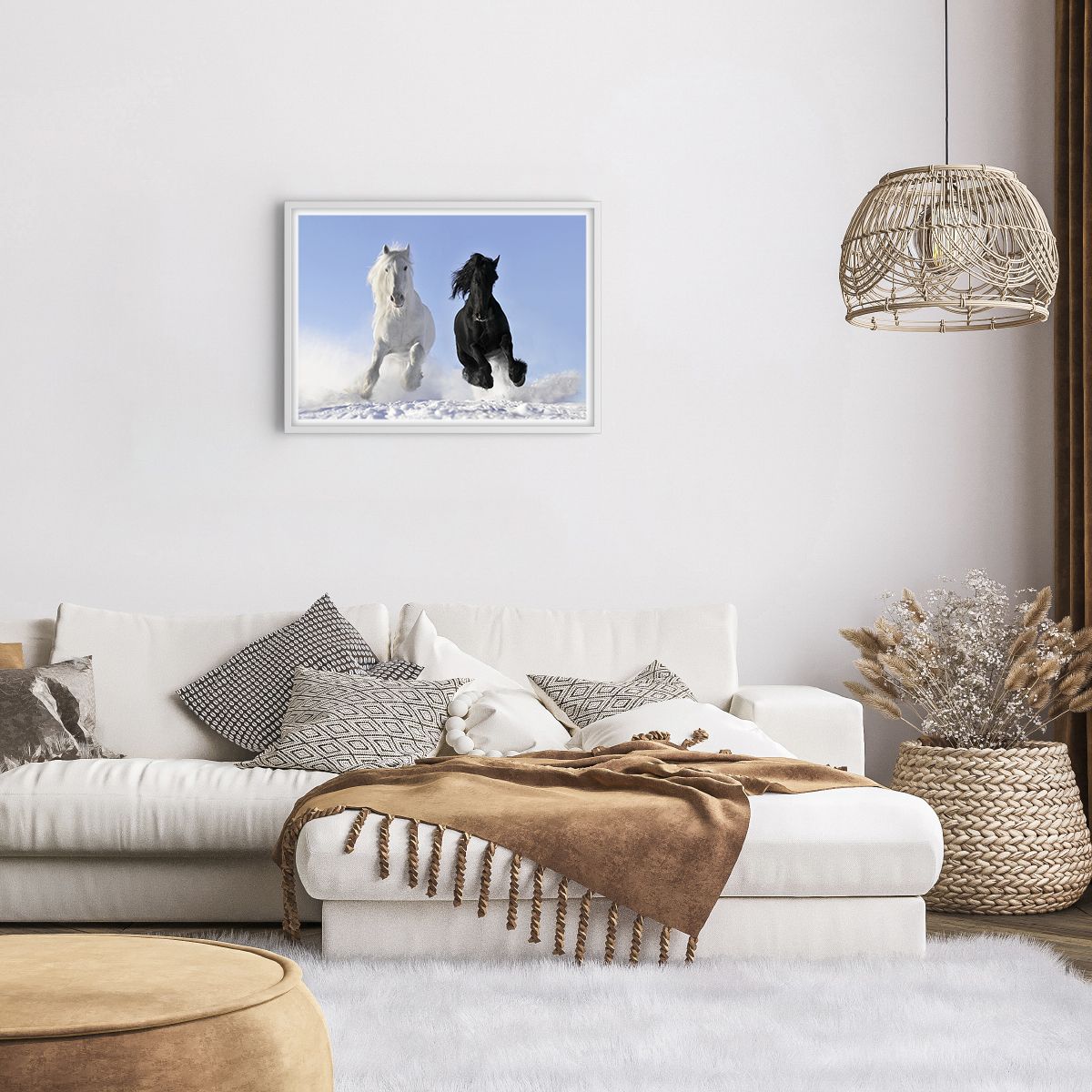 Poster in einem weißen Rahmen Tiere, Poster in einem weißen Rahmen Pferd, Poster in einem weißen Rahmen Winter, Poster in einem weißen Rahmen Natur, Poster in einem weißen Rahmen Galopp