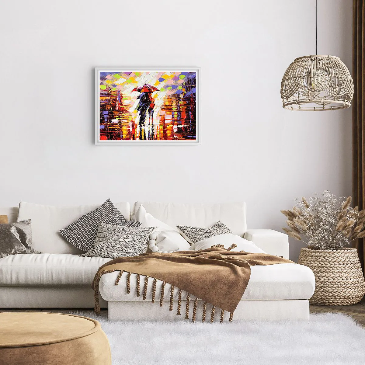 Affiche dans un cadre blanc - Poster - Ensemble à travers la nuit et la pluie - 70x50 cm