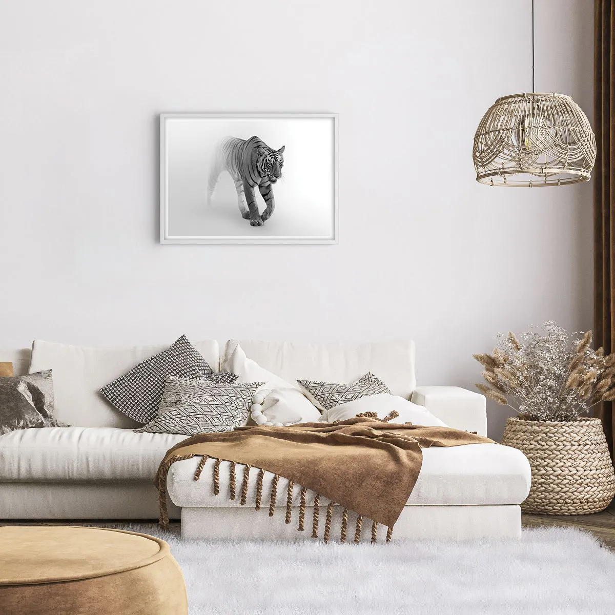 Poster in een witte lijst - Gehurkt in de mist - 70x50 cm