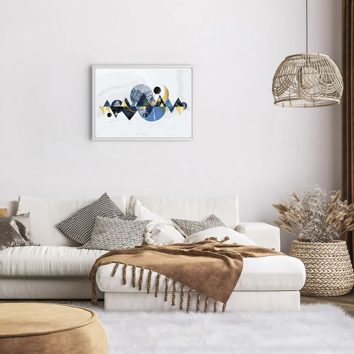 Póster en marco blanco - Paisaje geométrico - 70x50 cm