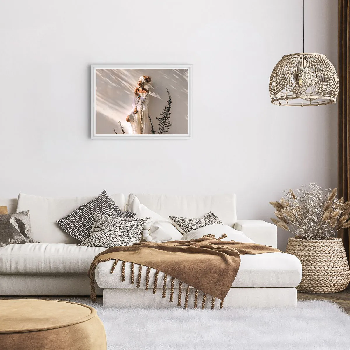 Plakat w białej ramie - Słońce i dziewczyna - 70x50 cm