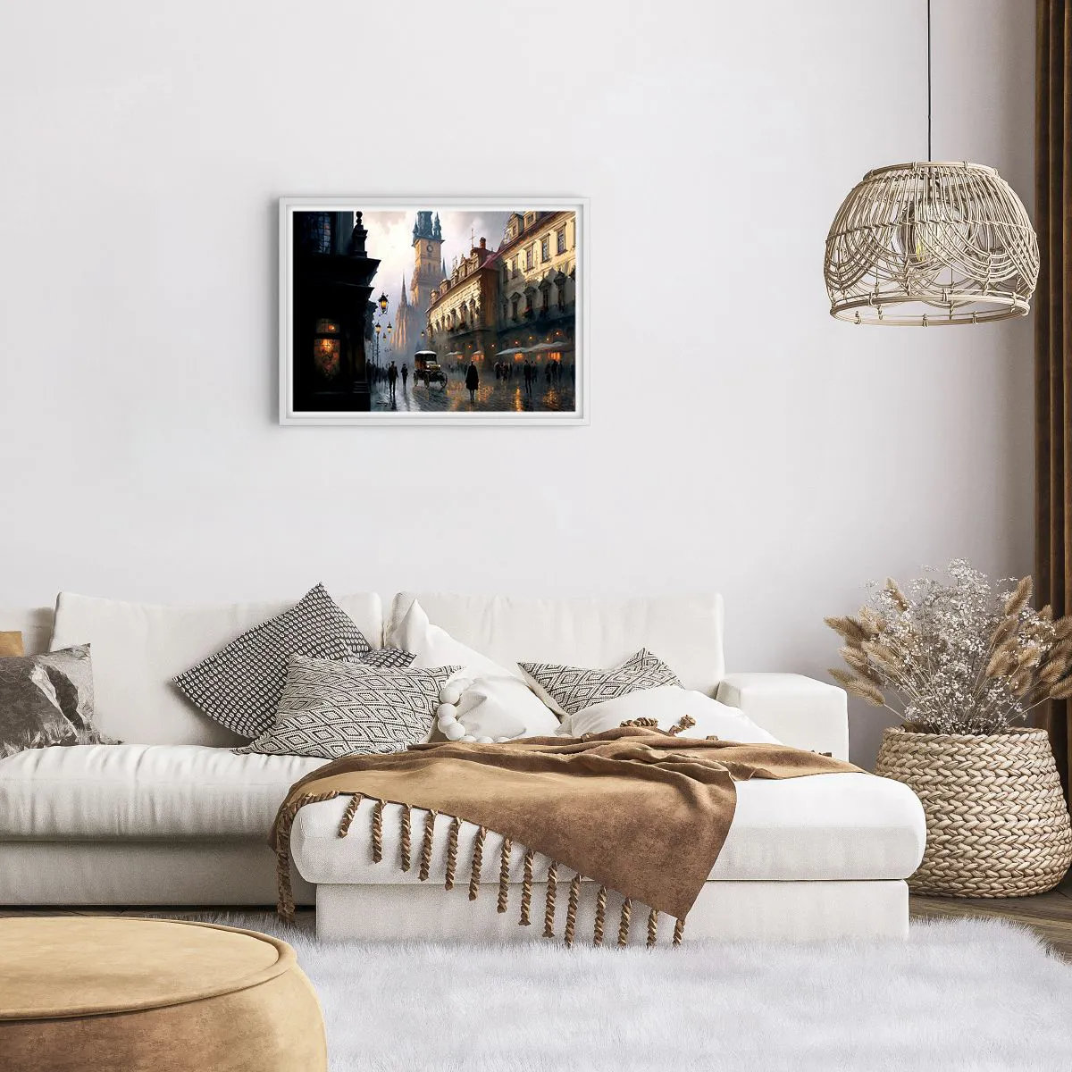 Affiche dans un cadre blanc - Poster - Le charme d'une soirée pragoise - 70x50 cm